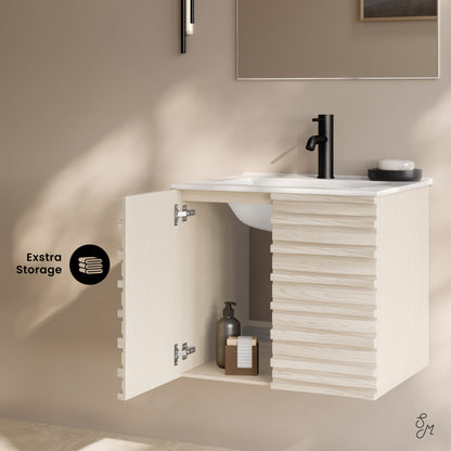 Cascade 24" Wall-Mounted Bathroom Vanity in White Oak with Sink Top