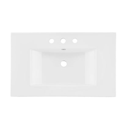 30" 3-Hole Centerset Vanity Sink Top in Glossy White