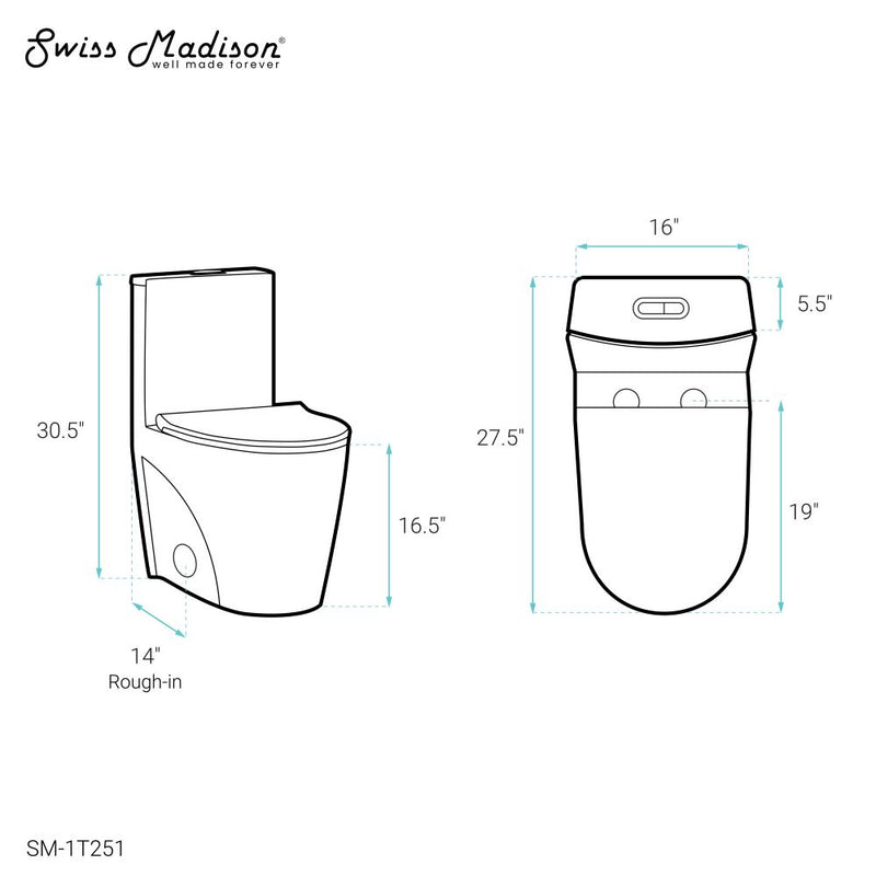 St. Tropez One-Piece 14" Rough-in 1.1/1.6 GPF Dual Top Flush Elongated Toilet in Glossy White