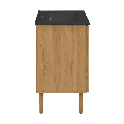 Bron 24" Freestanding Bathroom Vanity in Golden Oak with Black Sink Top