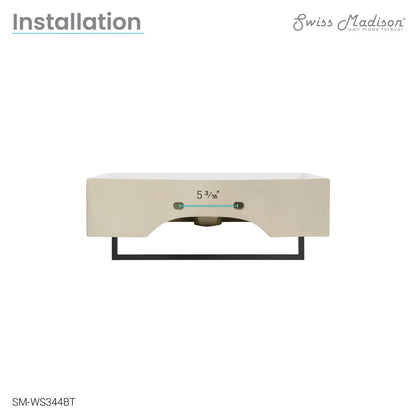 22" wall-mount bathroom sink with integrated black towel bar, rectangular basin, minimalist design.