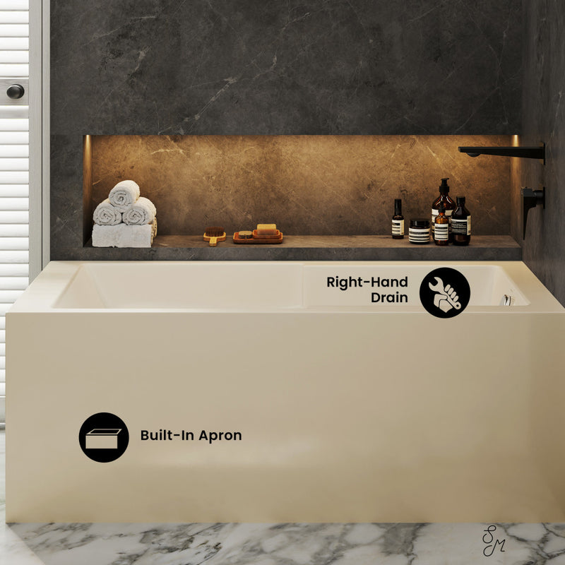 Claire 60 x 32 Right Drain Soaking Alcove Corner Apron Bathtub in Glossy Bisque