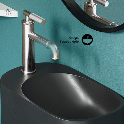 Terre 18" Solid Surface Oval Wall-Mounted Sink with Left Side Faucet Mount in Matte Black