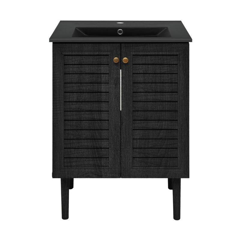 Bron 24" Freestanding Bathroom Vanity in Black Oak with Black Sink Top