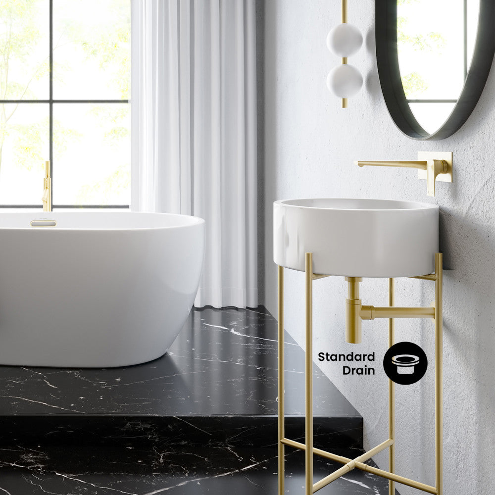 Monaco 16.5" Round Console Sink, White Basin Brushed Gold Legs