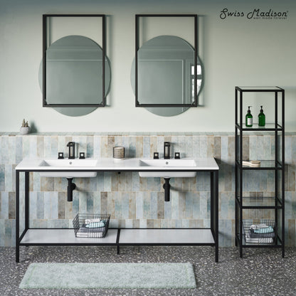 Pierre 16"x65"x14" Freestanding Linen Cabinet in Matte Black