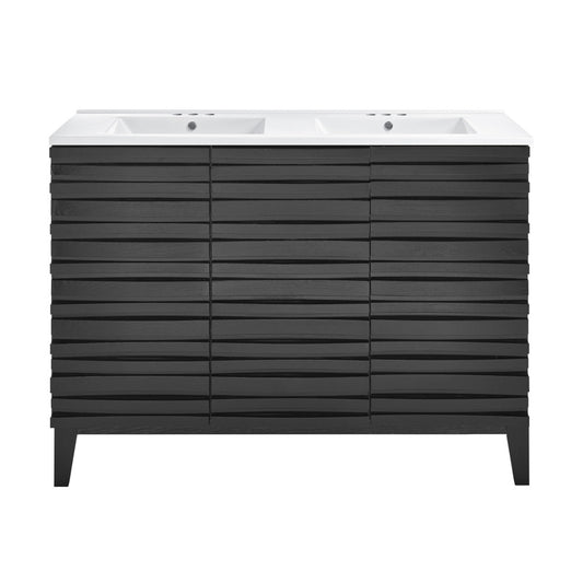 Cascade 48 in. Black Oak, Double Basin Bathroom Vanity With White, 3-Hole Centerset Ceramic Sink Top