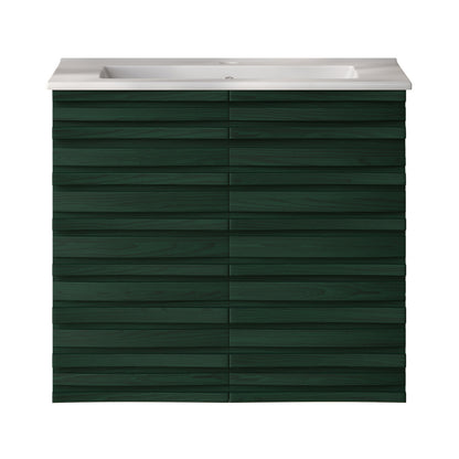 Cascade 24" Wall-Mounted Bathroom Vanity in Green Oak with Sink Top