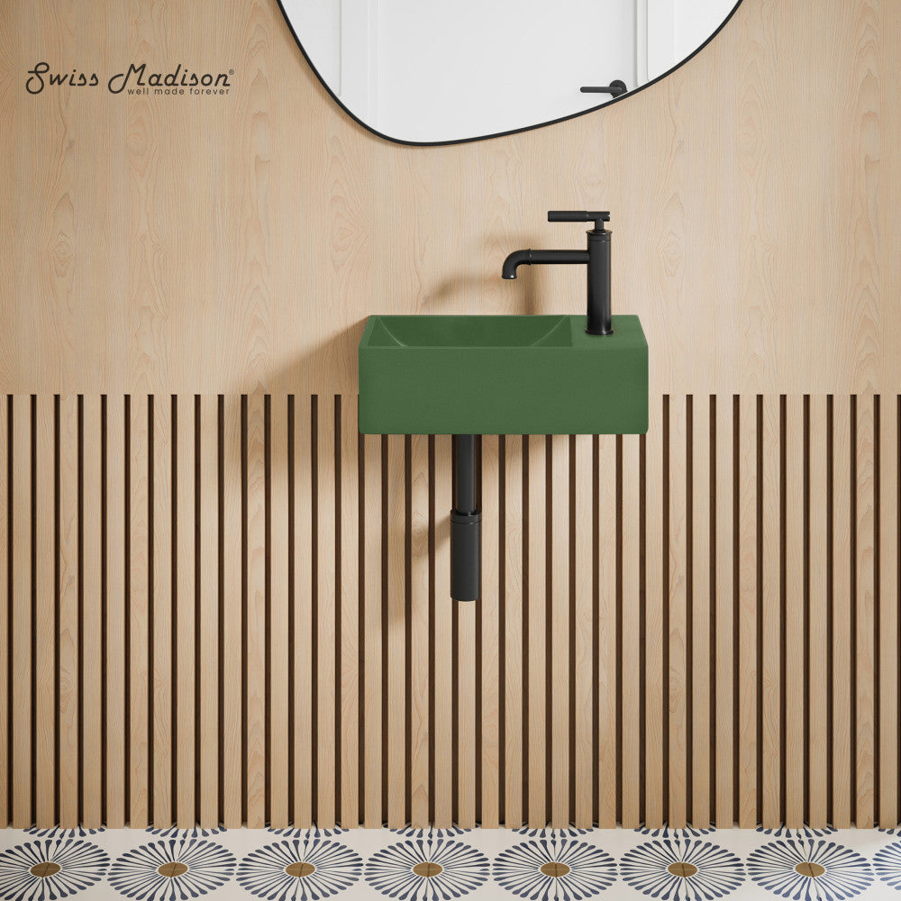Lisse 16" Concrete Rectangle Wall-Mounted Sink with Right Side Faucet Mount in Matte Royal Green
