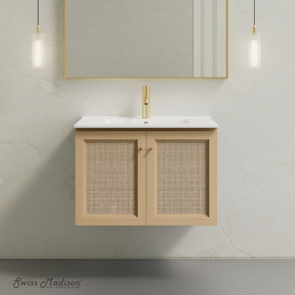 Classe 30" Wall-Mounted Bathroom Vanity in Natural Oak with Single Faucet Hole Vanity Top