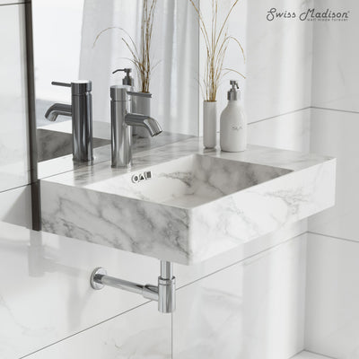 St. Tropez 24" Left Side Faucet Wall-Mount Bathroom Sink in White Marble