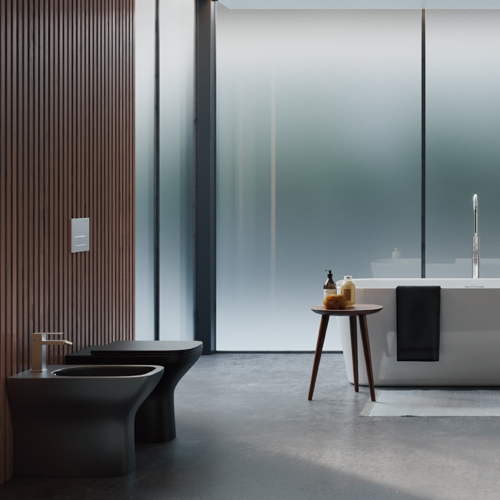 Floor-mount bidet in matte black, classic Carre collection, sleek modern design.