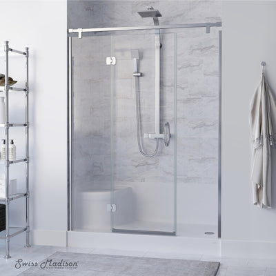 Aquatique 60" x 32" Single Threshold Shower Base With Right Hand Drain and Integral Left Hand Seat in White