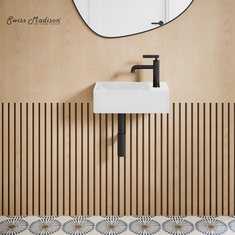 Lisse 16" Concrete Rectangle Wall-Mounted Sink with Right Side Faucet Mount in Matte White