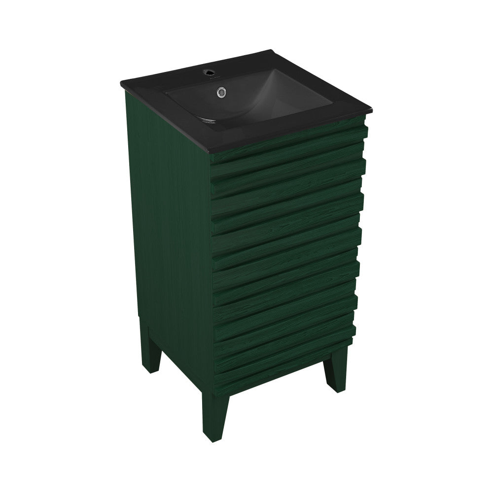 Cascade 18" Freestanding Bathroom Vanity in Green Oak with Black Sink Top