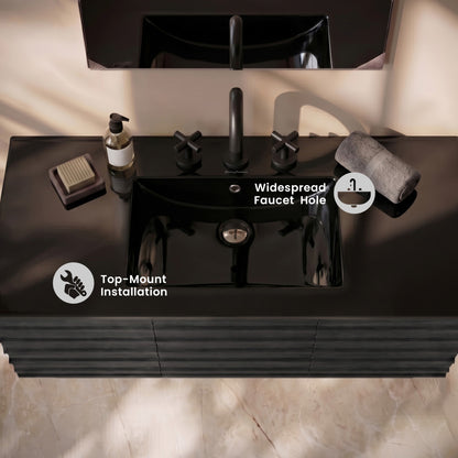 48" 3-Hole Widespread Vanity Sink Top in Glossy Black