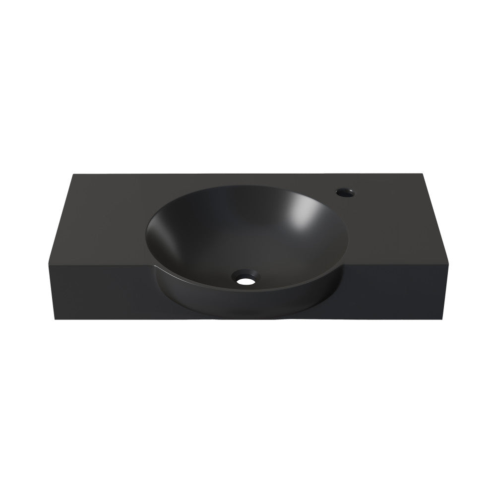 Chateau 30" Wall-Mounted Sink Center Basin with Right Side Faucet Mount in Matte Black