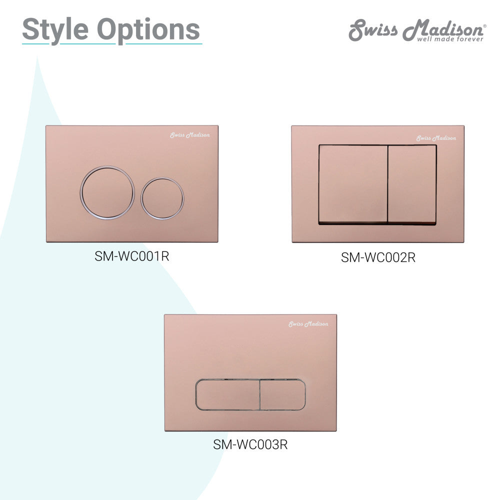 Carre Wall Mount Dual Flush Actuator Plate with Rectangle Push Buttons in Rose Gold