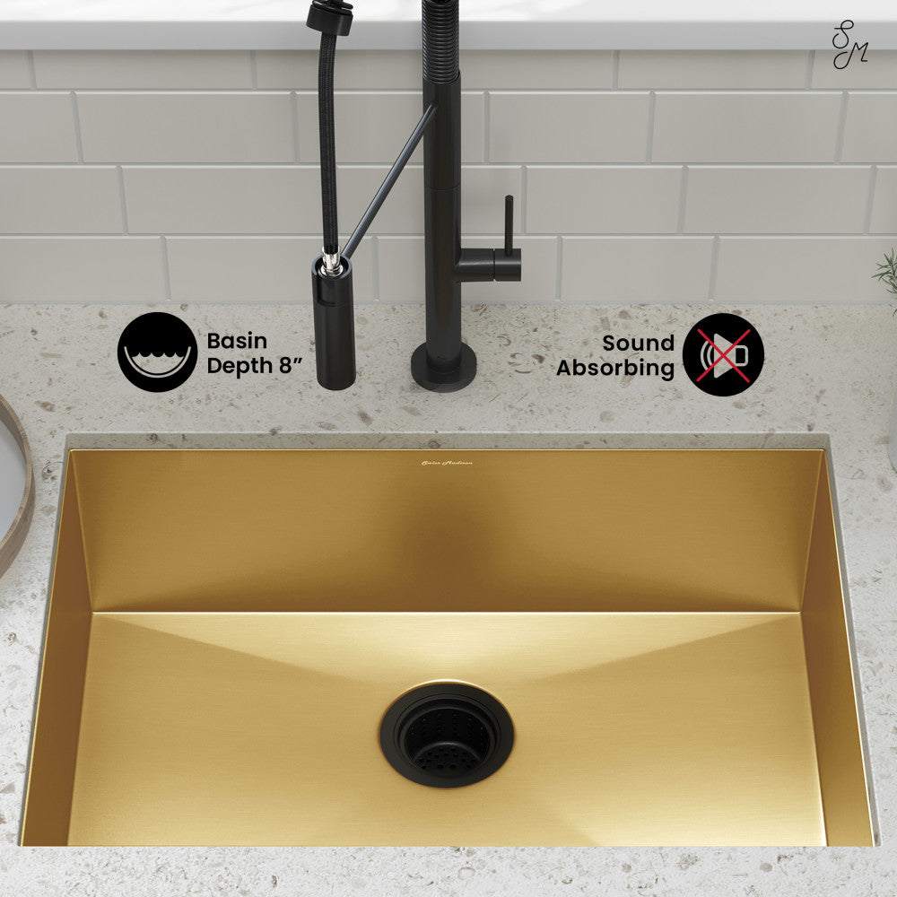 Tourner 26 x 18 Stainless Steel, Single Basin, Undermount Kitchen Sink, Gold