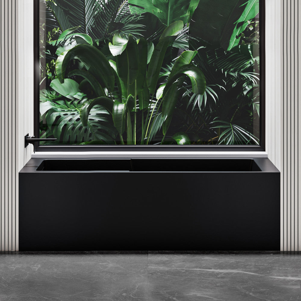 Voltaire 60 x 30 Skirted Left Drain Soaking Apron Bathtub in Matte Black with Integrated Overflow and Armrest, Drain Included