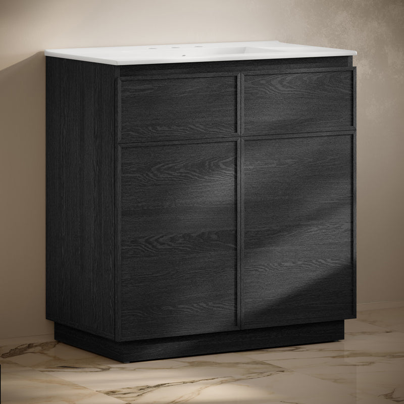 St. Tropez 36" Freestanding Bathroom Vanity in Black Oak with 3-Hole Widespread Sink Top