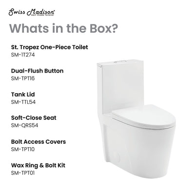 St. Tropez One Piece Elongated Toilet Dual Vortex Flush 1.1/1.6 gpf with 10" Rough In (6 - Pack)