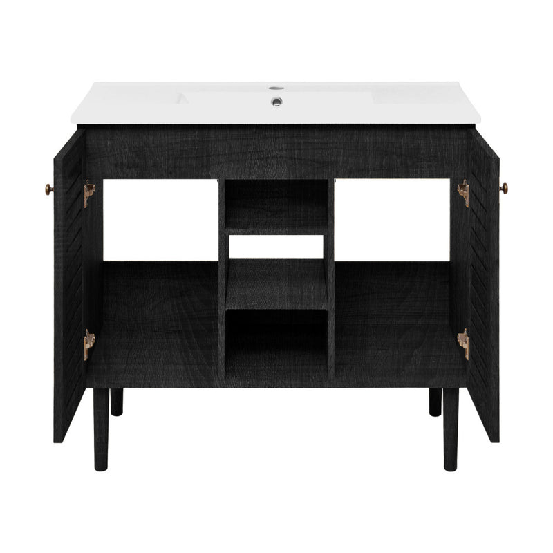 Bron 36" Freestanding Bathroom Vanity in Black Oak with Sink Top