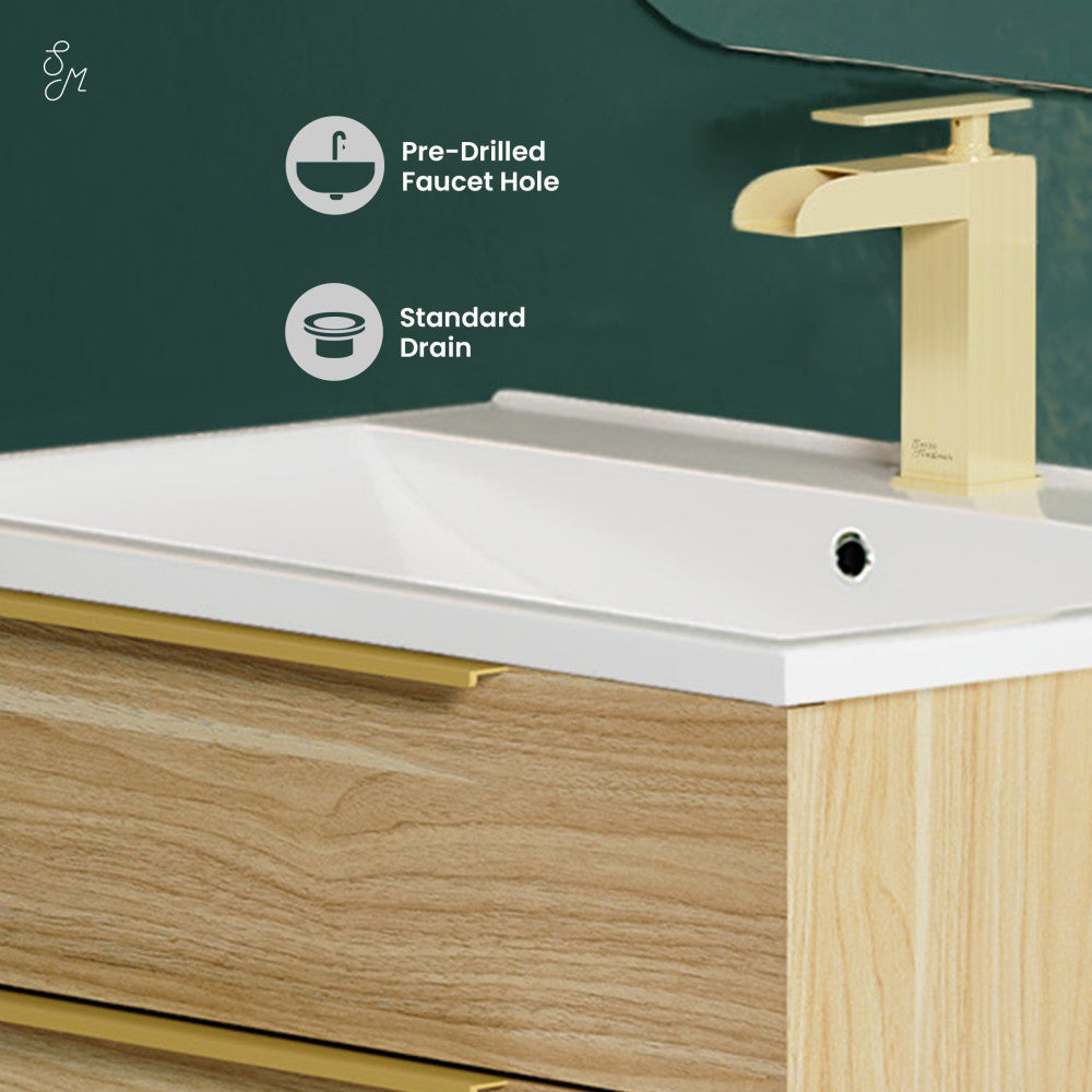 Carre 24" Freestanding Bathroom Vanity in Golden Oak with Sink Top