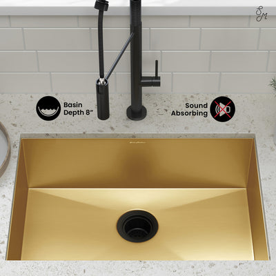 Tourner 26 x 18 Stainless Steel, Single Basin, Undermount Kitchen Sink, Gold