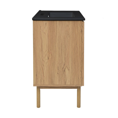 Classe 30" Freestanding Bathroom Vanity in Golden Oak with Black 3-Hole Widespread Sink Top