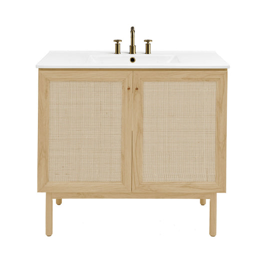 Classe 36" Freestanding Bathroom Vanity in Natural Oak with 3-Hole Widespread Sink Top