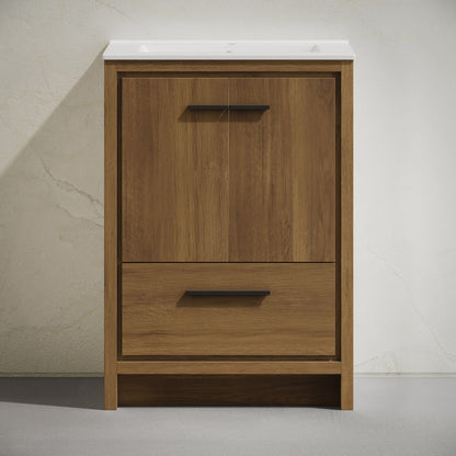 Virage 24" Freestanding Bathroom Vanity in Brown Oak with Sink Top
