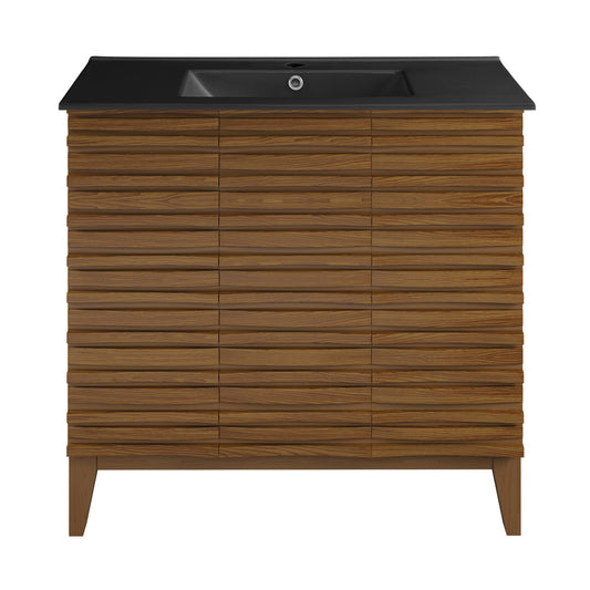 Cascade 36 in. Brown oak Bathroom Vanity With Black Ceramic Sink Top