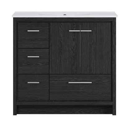 Virage 36" Freestanding Bathroom Vanity in Black Oak with 3-Hole Widespread Sink Top