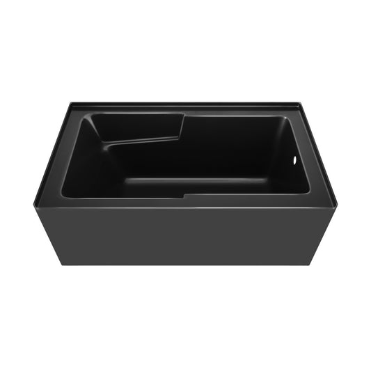 Voltaire 54 x 30 Skirted Right Drain Soaking Apron Bathtub in Glossy Black with Integrated Armrest
