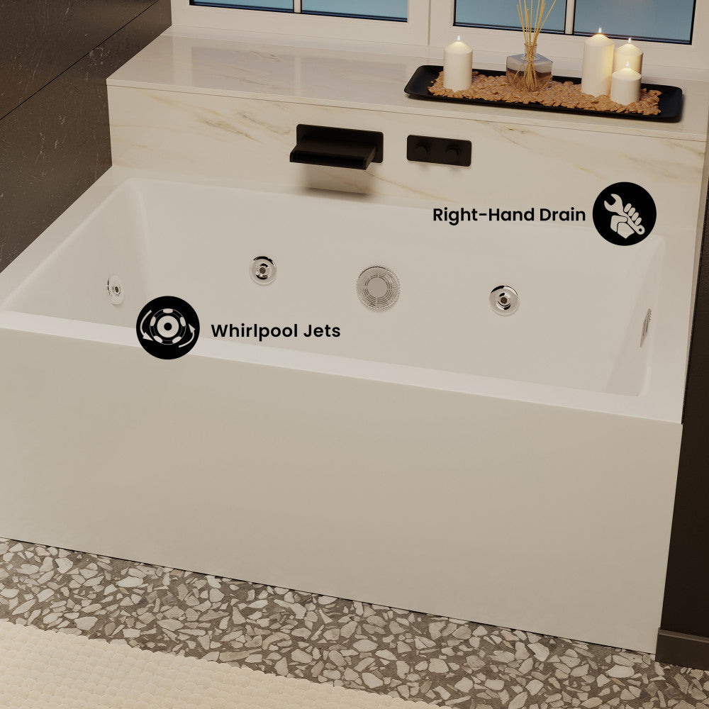 Avancer 60" x 36" Right-Hand Drain Rectangular Alcove Whirlpool Bathtub with Apron
