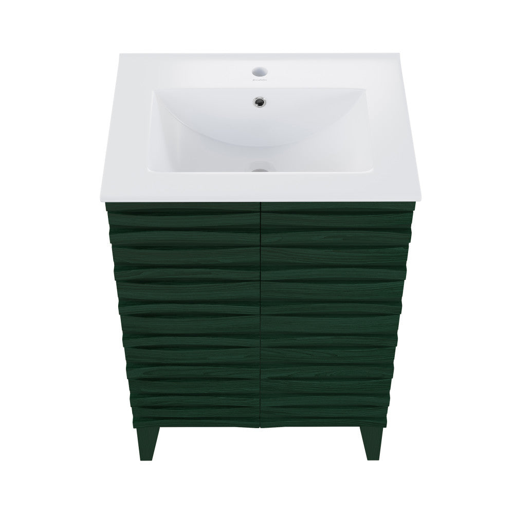 Cascade 24" Freestanding Bathroom Vanity in Green Oak with Sink Top