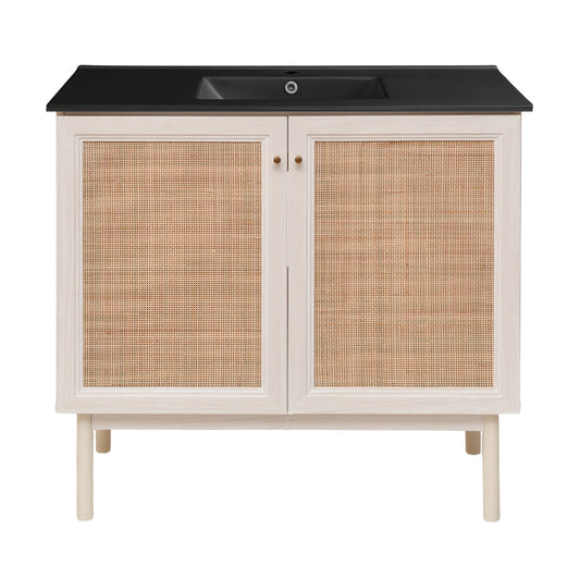Classe 36" Freestanding Bathroom Vanity in White Oak with Black Sink Top