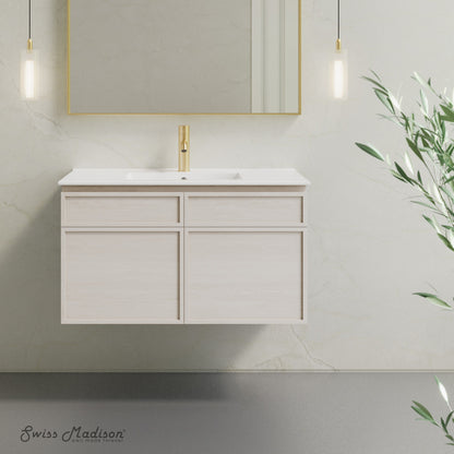 St. Tropez 36" Wall-Mounted Bathroom Vanity in White Oak with Sink Top