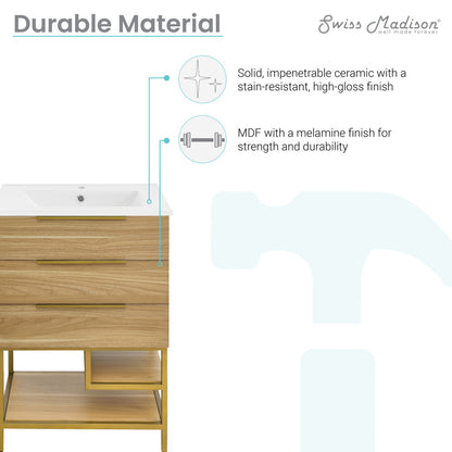 Carre 24" Freestanding Bathroom Vanity in Golden Oak with Sink Top