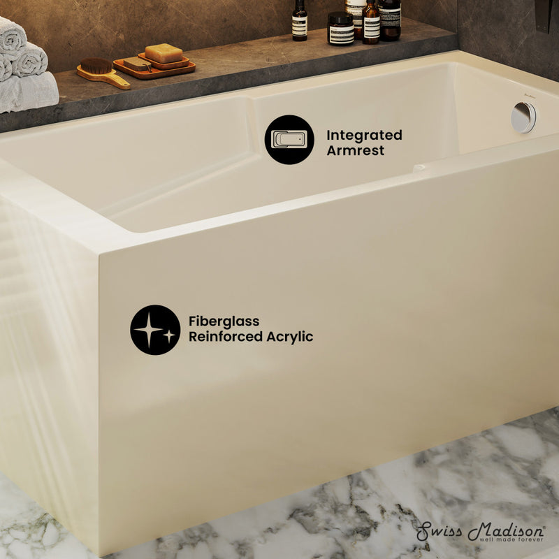 Claire 60 x 32 Right Drain Soaking Alcove Corner Apron Bathtub in Glossy Bisque
