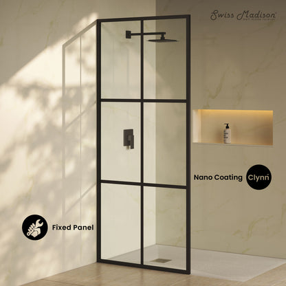 Virage 34 x 76 Framed Fixed 3/8 in. (10mm) Clear Tempered Glass Shower Door with Black Matte Frame