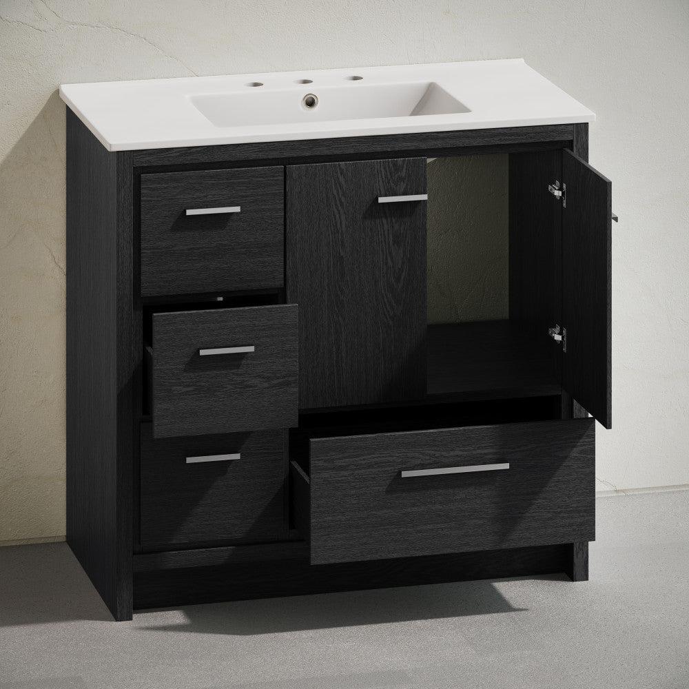 Virage 36" Freestanding Bathroom Vanity in Black Oak with 3-Hole Widespread Sink Top