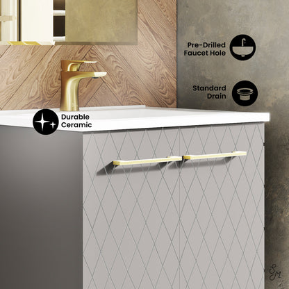 24-inch freestanding bathroom vanity in diamond gray with single sink and soft-close doors.