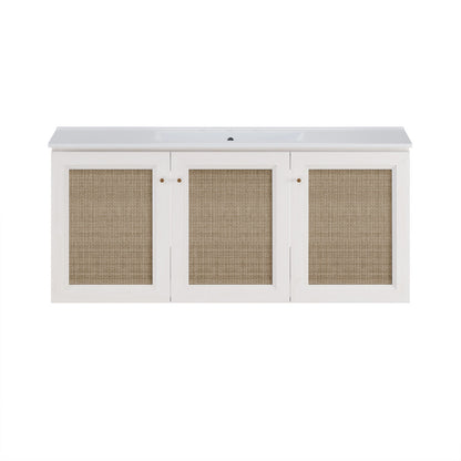 Classe 48" Wall-Mounted Bathroom Vanity in White Oak with Widespread Faucet Holes Vanity Top