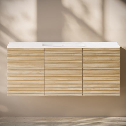 Cascade 48" Wall-Mounted Bathroom Vanity in Natural Oak with Sink Top