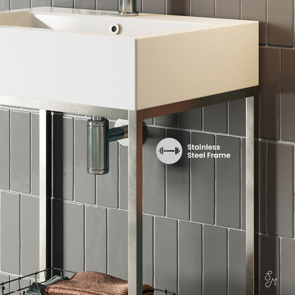 Pierre 24 Single, Freestanding, Open Shelf, Chrome Metal Frame Bathroom Vanity