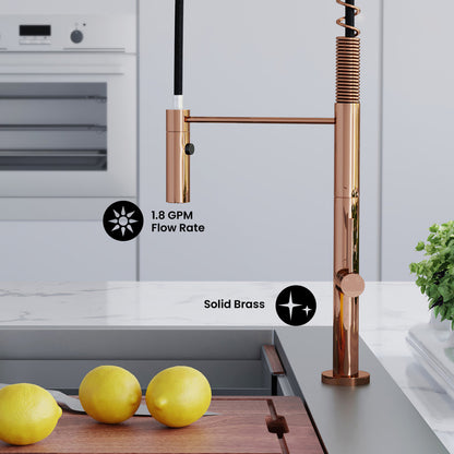 Chalet Single Handle, Pull-Down Kitchen Faucet in Rose Gold