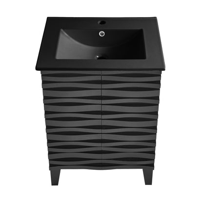 Cascade 24 in. Black Oak Bathroom Vanity With Black Ceramic Sink Top