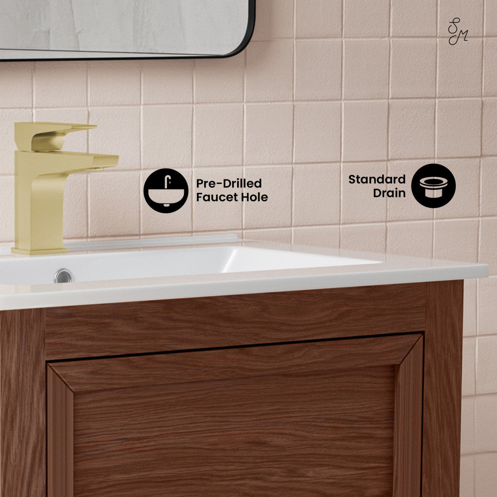 Nadar 24" Freestanding Bathroom Vanity in Brown Oak with Sink Top